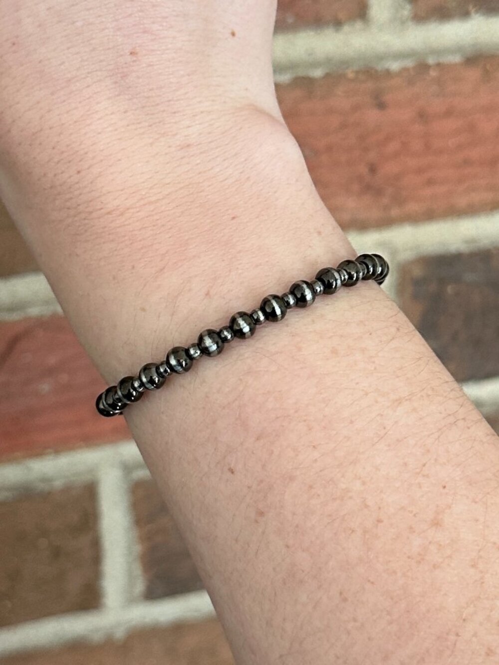 Handmade 5mm & 3mm Alternating Brushed Steel Western Pearl Bracelet